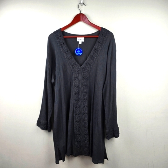 SWIMSUITS FOR ALL Cover-up V-Neck Dress Flare Long Sleeve Black Women Size 22/24 - Picture 1 of 10